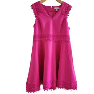 Ted Baker Hot Pink Cocktail Skater Mini Dress Size XL Lace Scuba Party Event